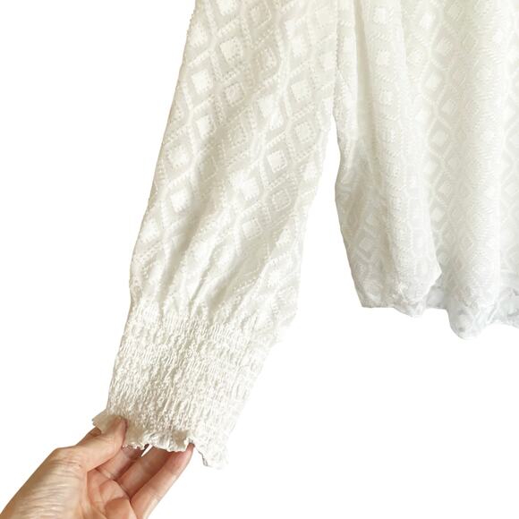 Ryan Wythe White Flowy Top Diamond Texture Smocked Sleeves Sz 3X Boho Cottage - Picture 4 of 7